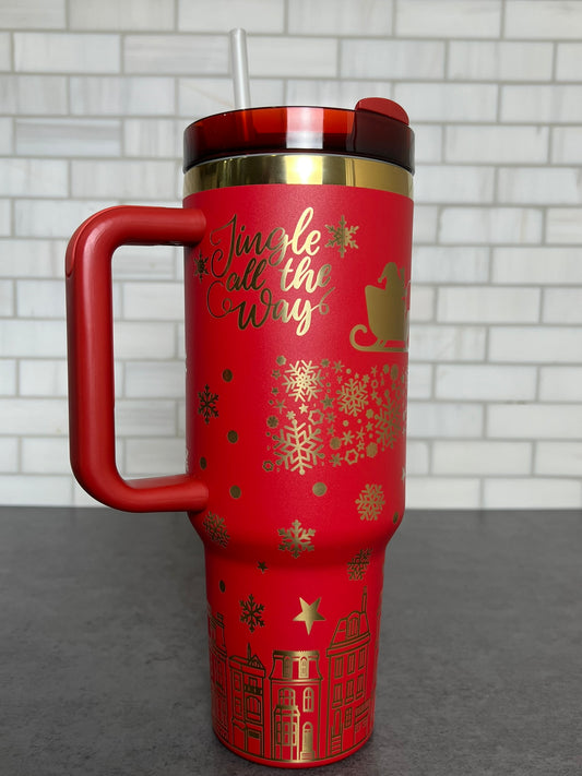 40oz Full Wrap Christmas Tumbler - Red/Gold