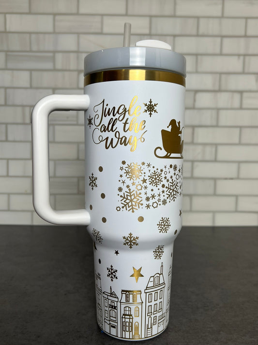 40oz Full Wrap Christmas Tumbler - White/Gold