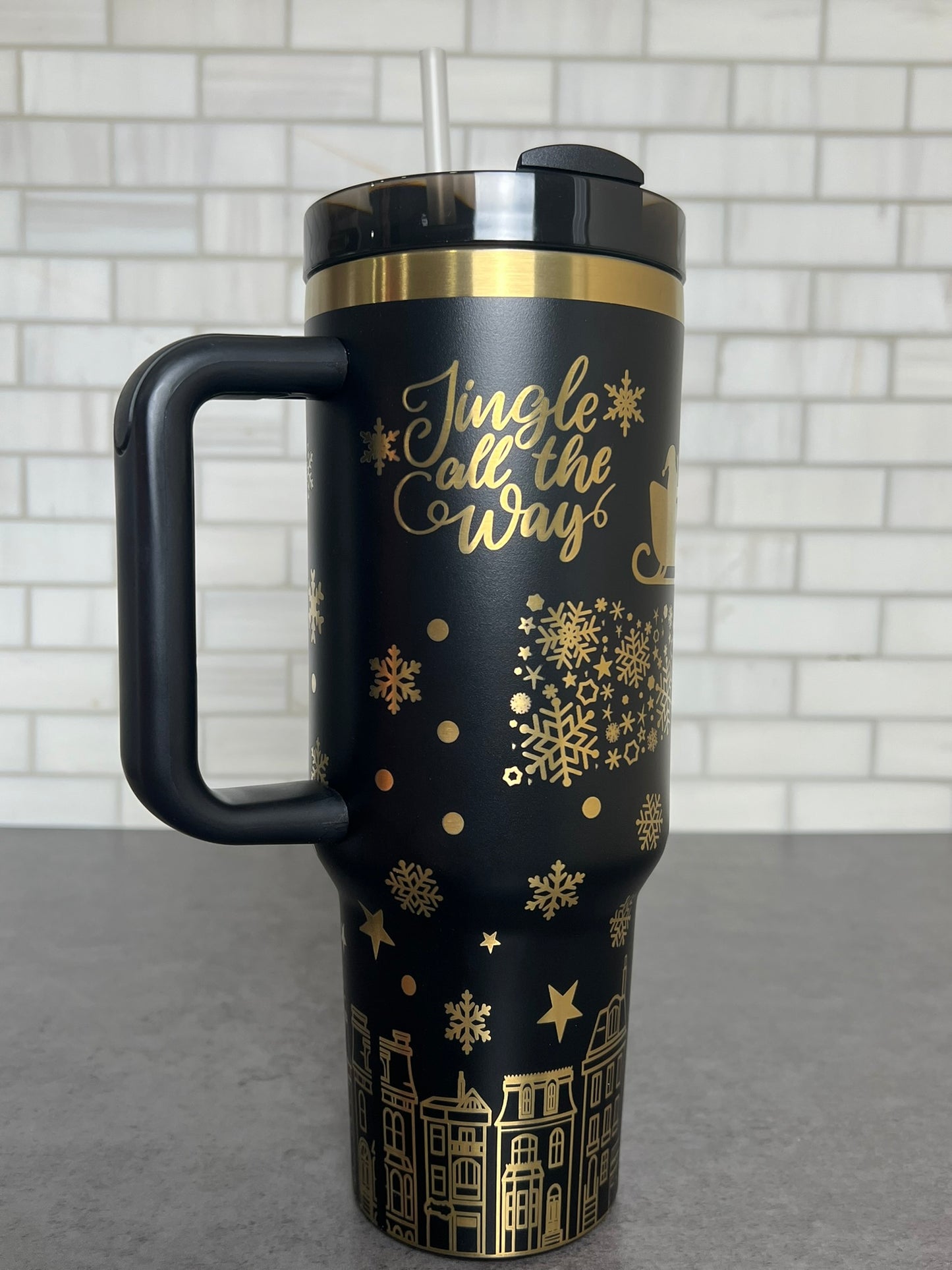 40oz Full Wrap Christmas Tumbler - Black/Gold (Copy)