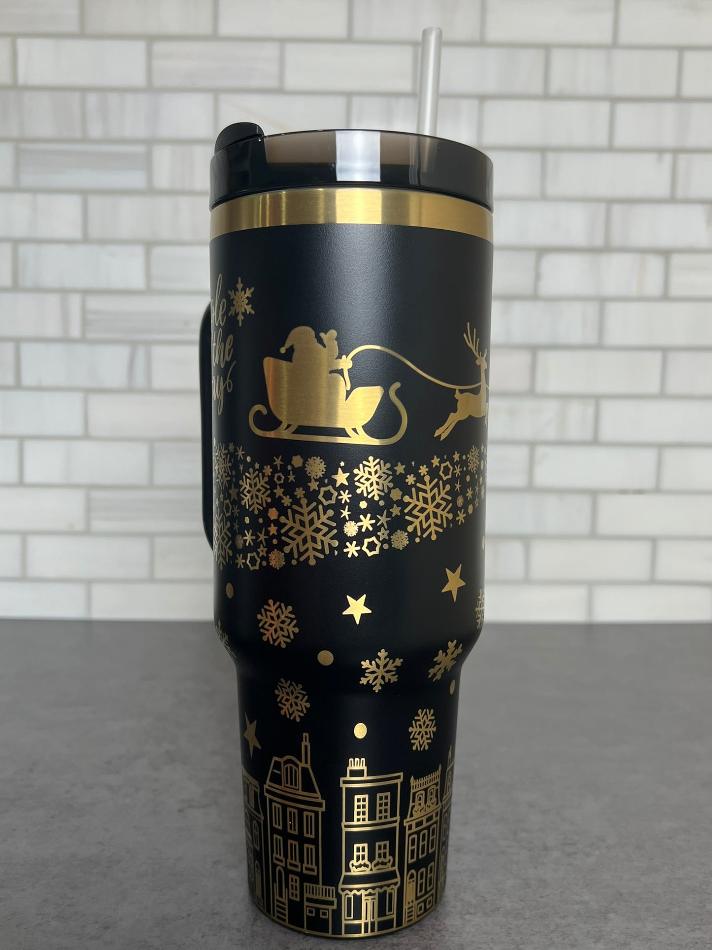 40oz Full Wrap Christmas Tumbler - Black/Gold (Copy)