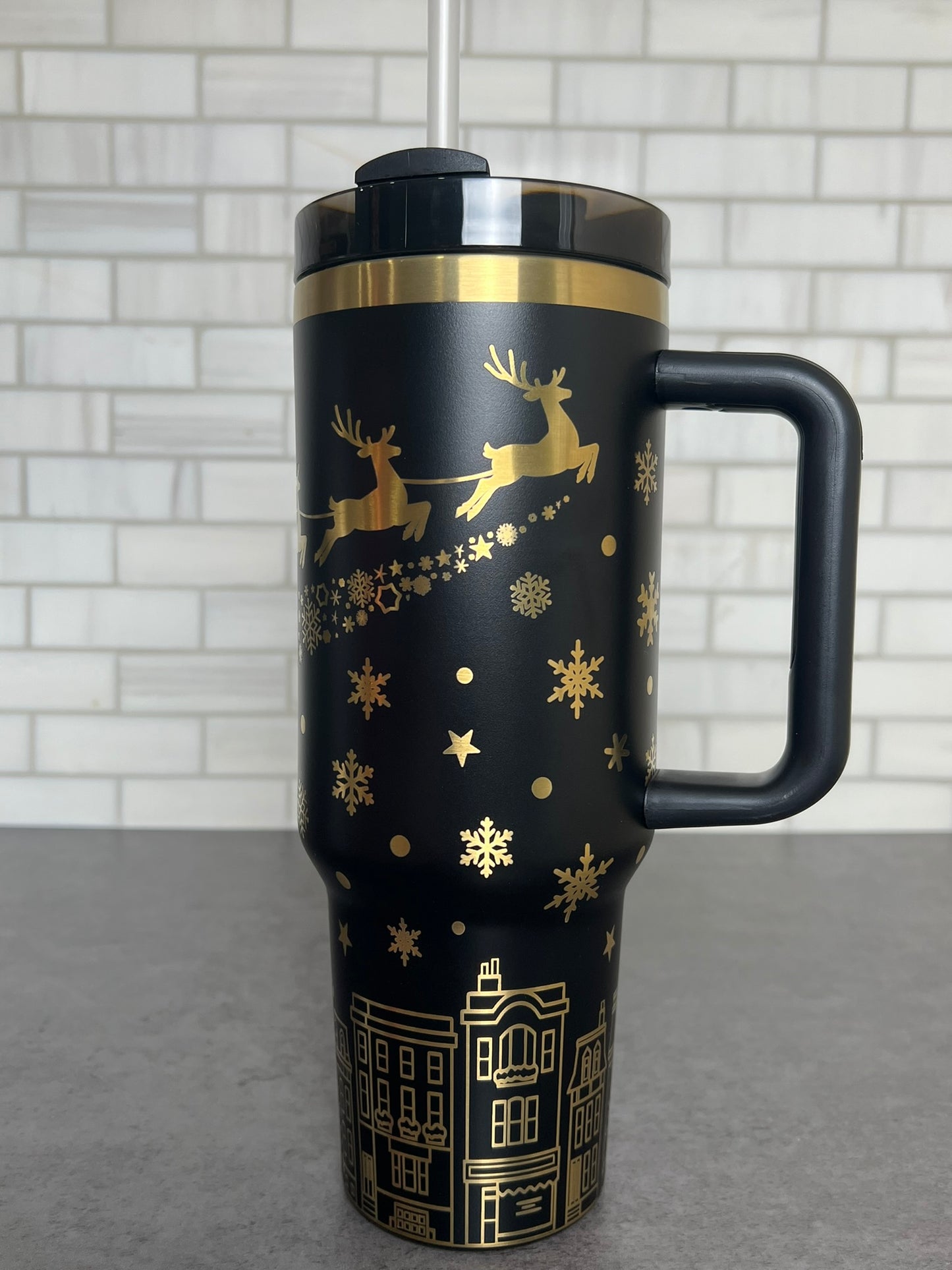 40oz Full Wrap Christmas Tumbler - Black/Gold (Copy)