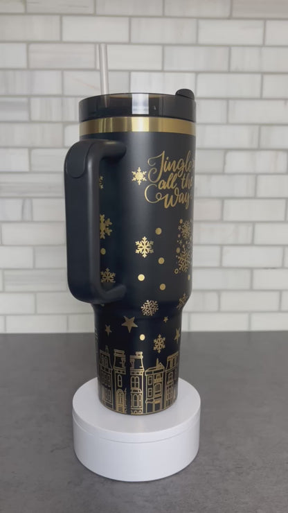 40oz Full Wrap Christmas Tumbler - Black/Gold (Copy)